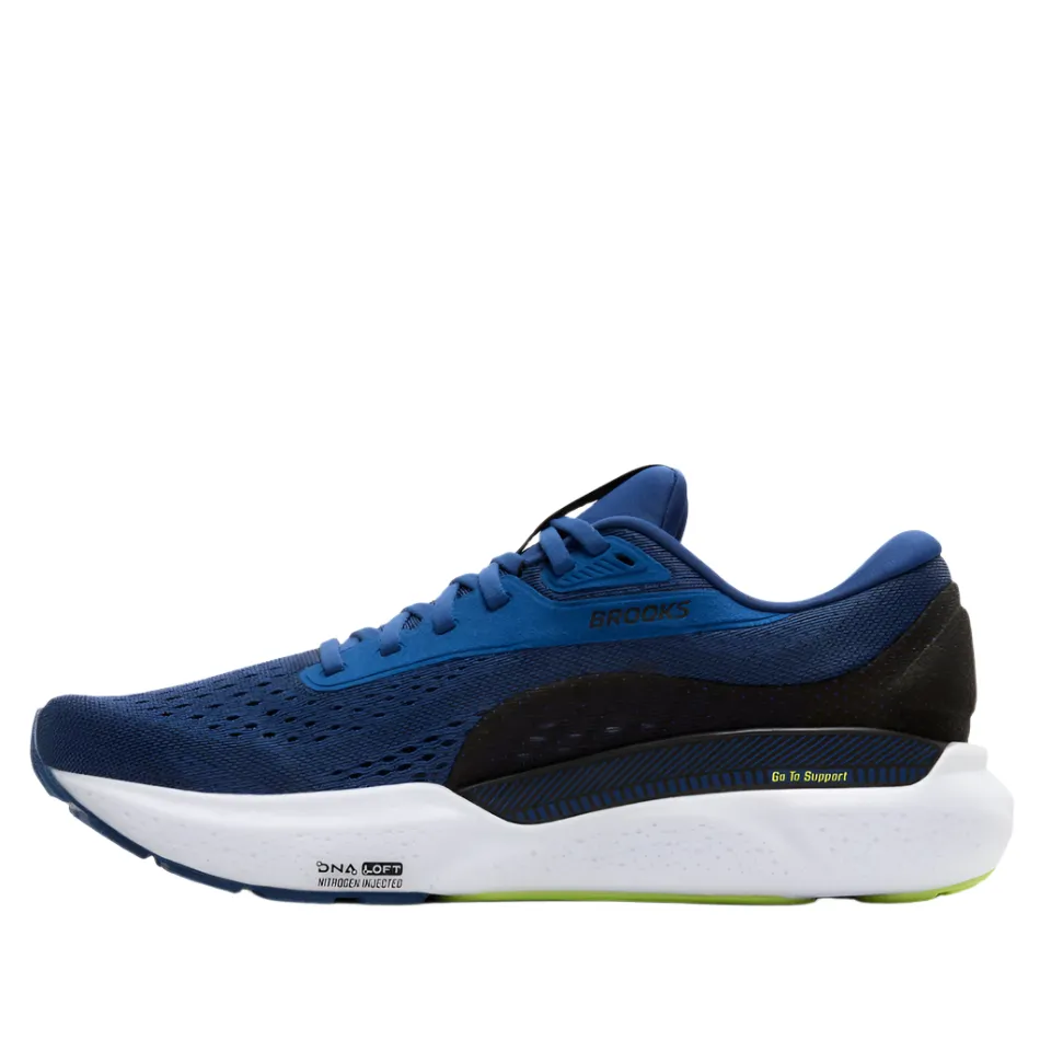 Comfort Elasticity Functional Brooks Men's Adrenaline GTS 24 Running Shoes in Navy Pony/Black/Acid Lime AW25