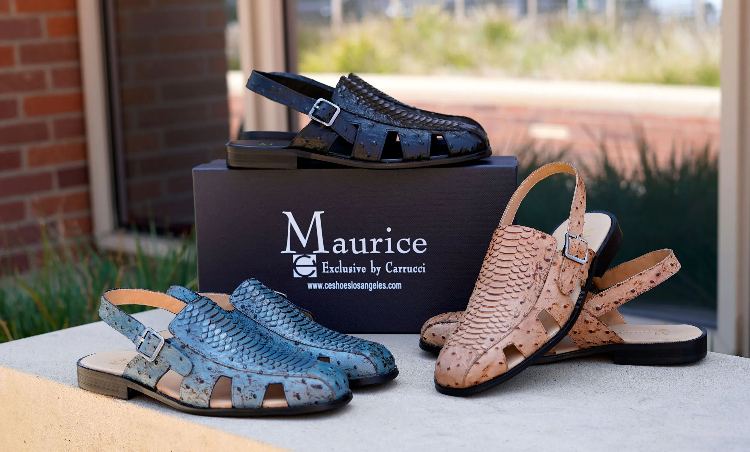 AI Path Maurice Embossed Calfskin Slip-On Back-Strap Sandal Blue