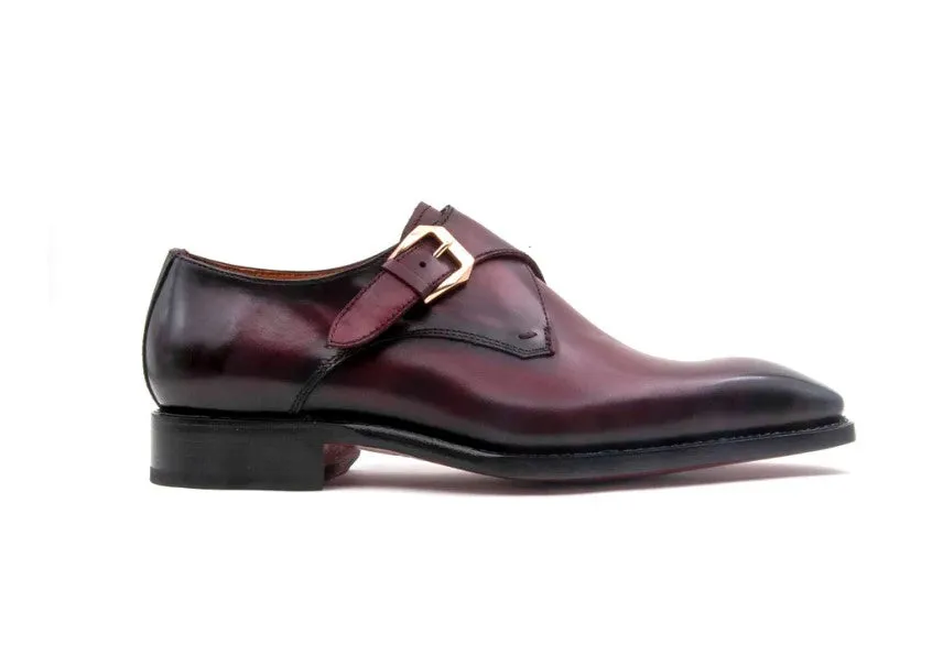 Elegant Shoes "Edward Sr." Burnished Calfskin Monkstrap Shoe Burgundy