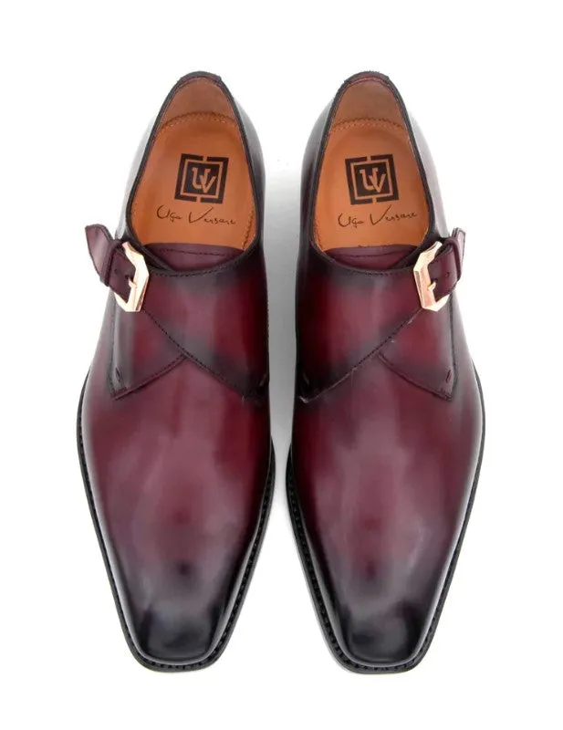 Ceremony Fit Occasion Sharp "Edward Sr." Burnished Calfskin Monkstrap Shoe Burgundy