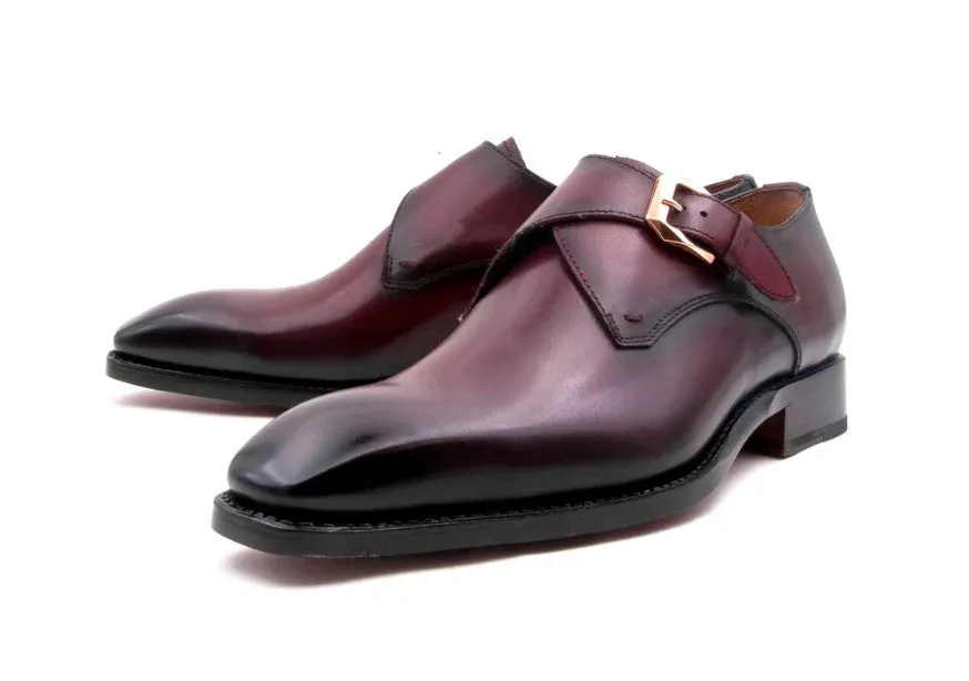 "Edward Sr." Burnished Calfskin Monkstrap Shoe Burgundy Event Proof