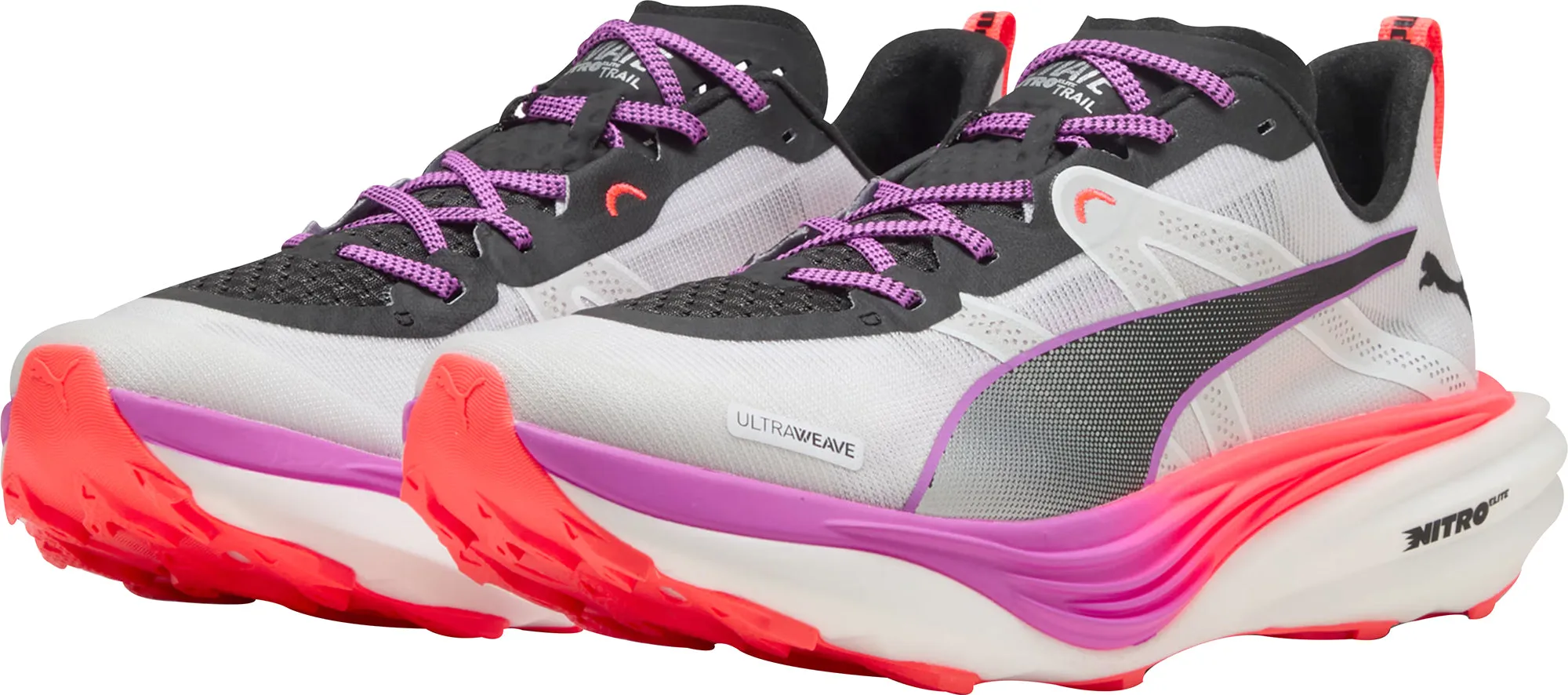 Body Movement Low Impact Puma Deviate Nitro Elite Womens Trail Running Shoes - White