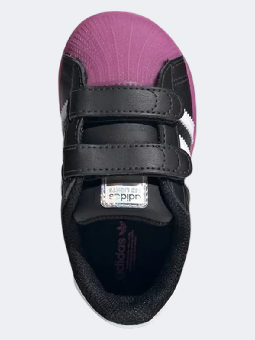 Adjustable Straps Bone Aid Adidas Superstar Led Light Infant-Girls Originals Shoes Black/Purple/White