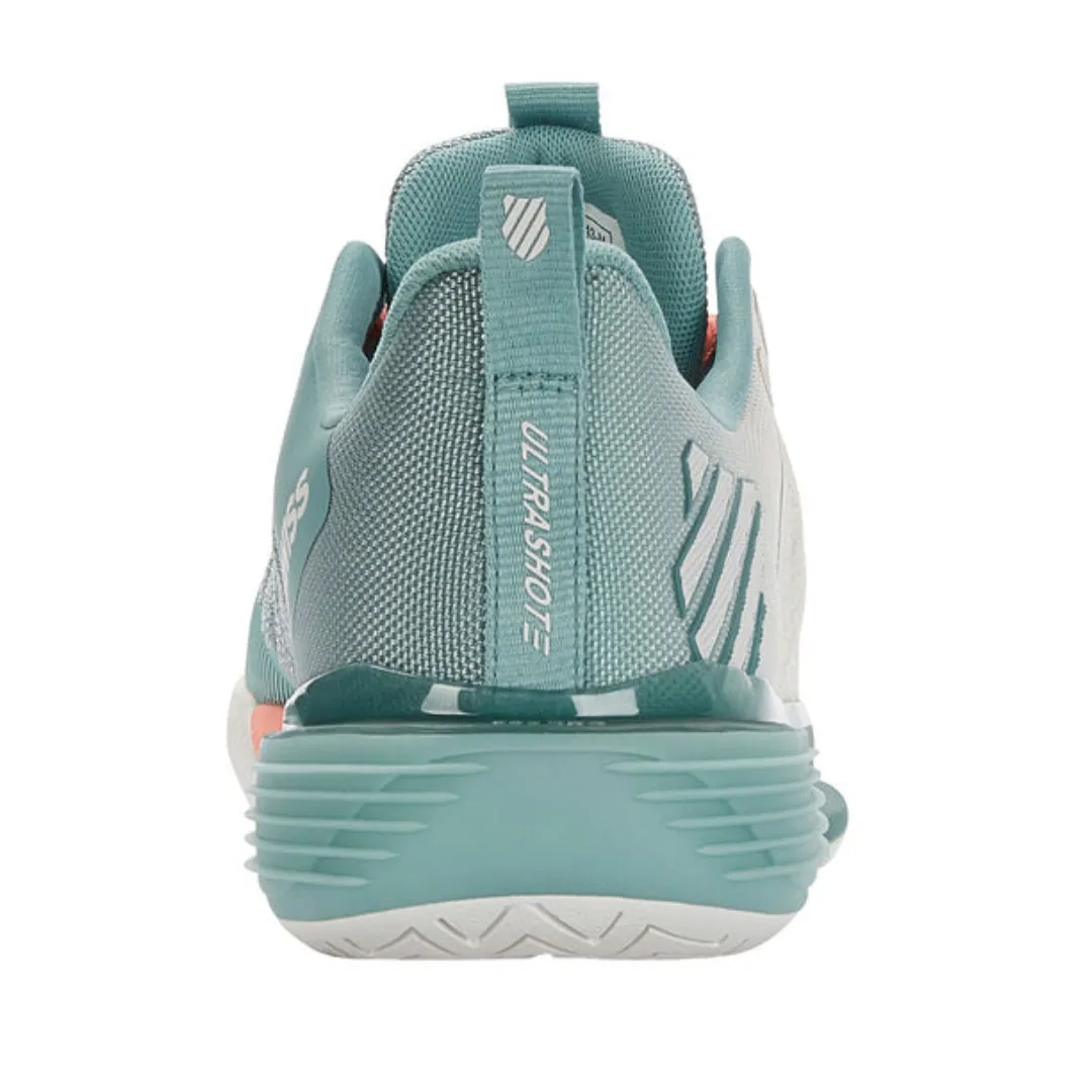 Soft Sole K Swiss Ultrashot 3 Women Tennis Shoes  - Blanc de Blanc/Nile Blue/Desert Flower