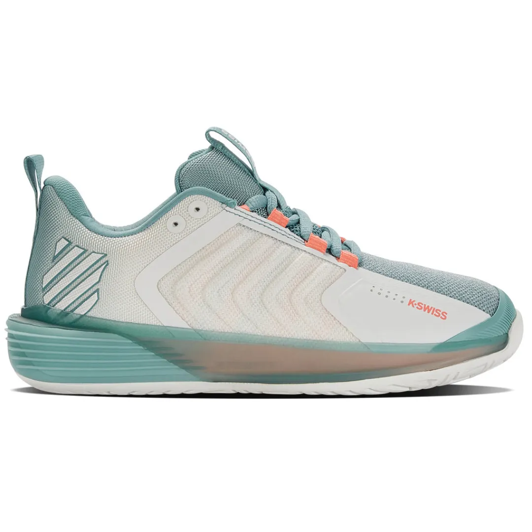 Foot Support Grip Control K Swiss Ultrashot 3 Women Tennis Shoes  - Blanc de Blanc/Nile Blue/Desert Flower