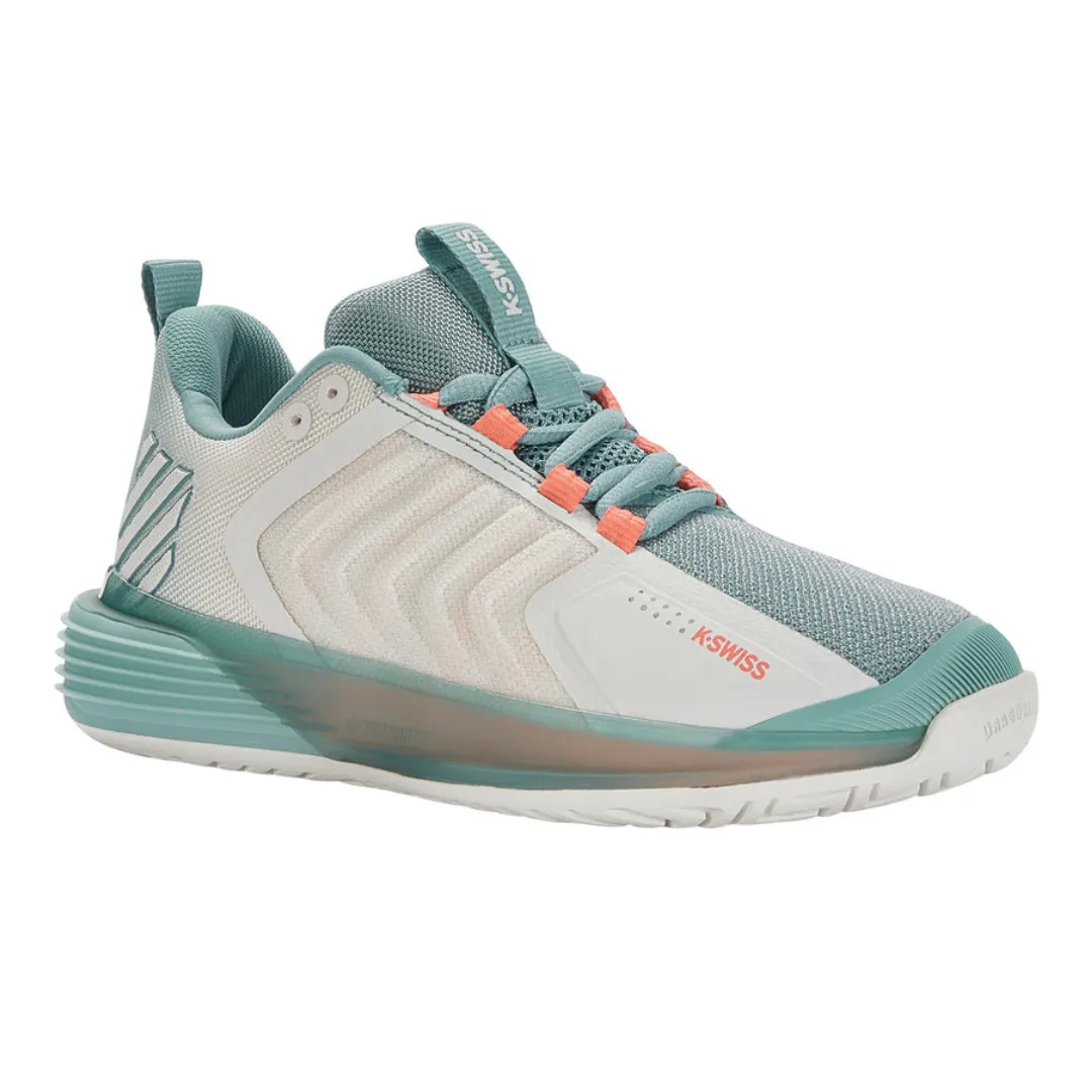 Indoor Court K Swiss Ultrashot 3 Women Tennis Shoes  - Blanc de Blanc/Nile Blue/Desert Flower