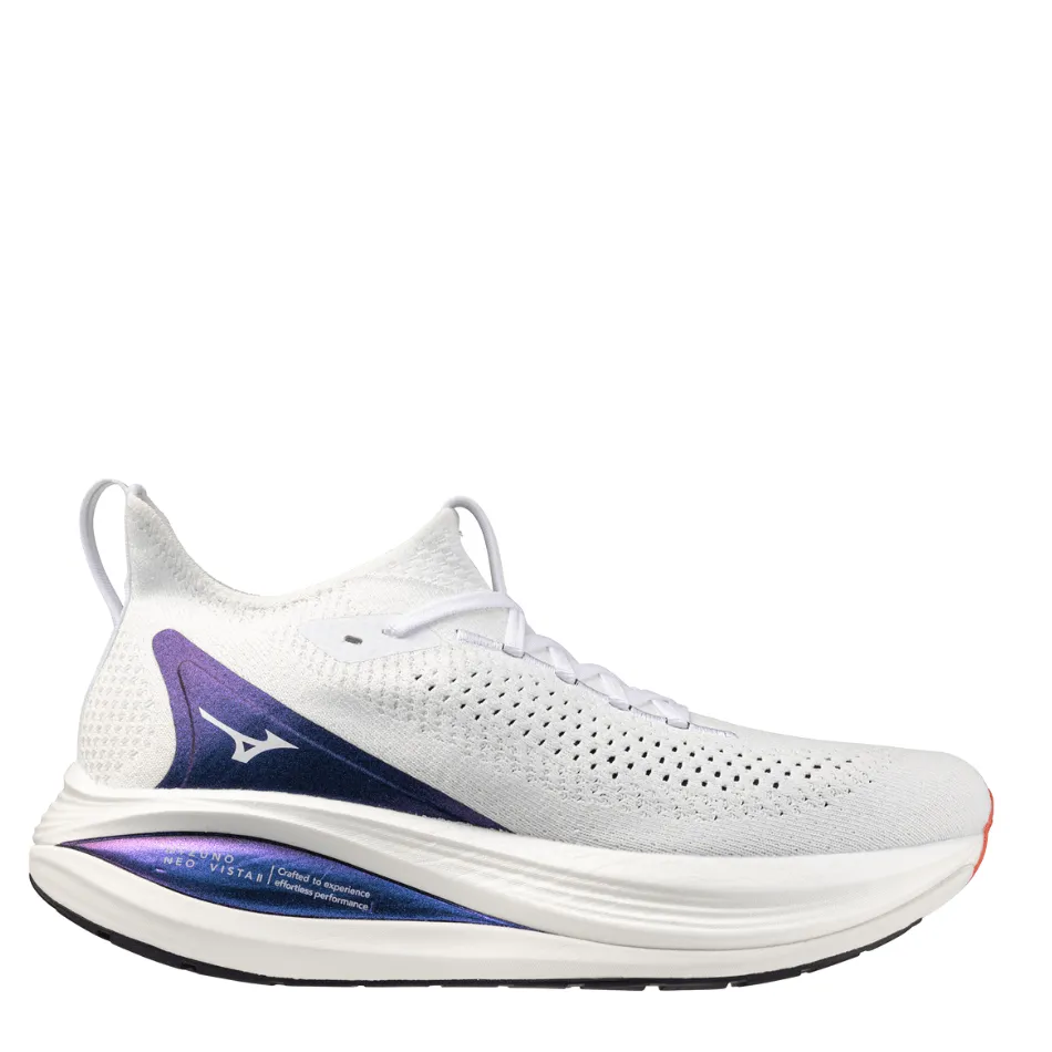 high - performance Mizuno Men's Neo Vista 2 Running Shoes in White/White/Iris Bloom AW25