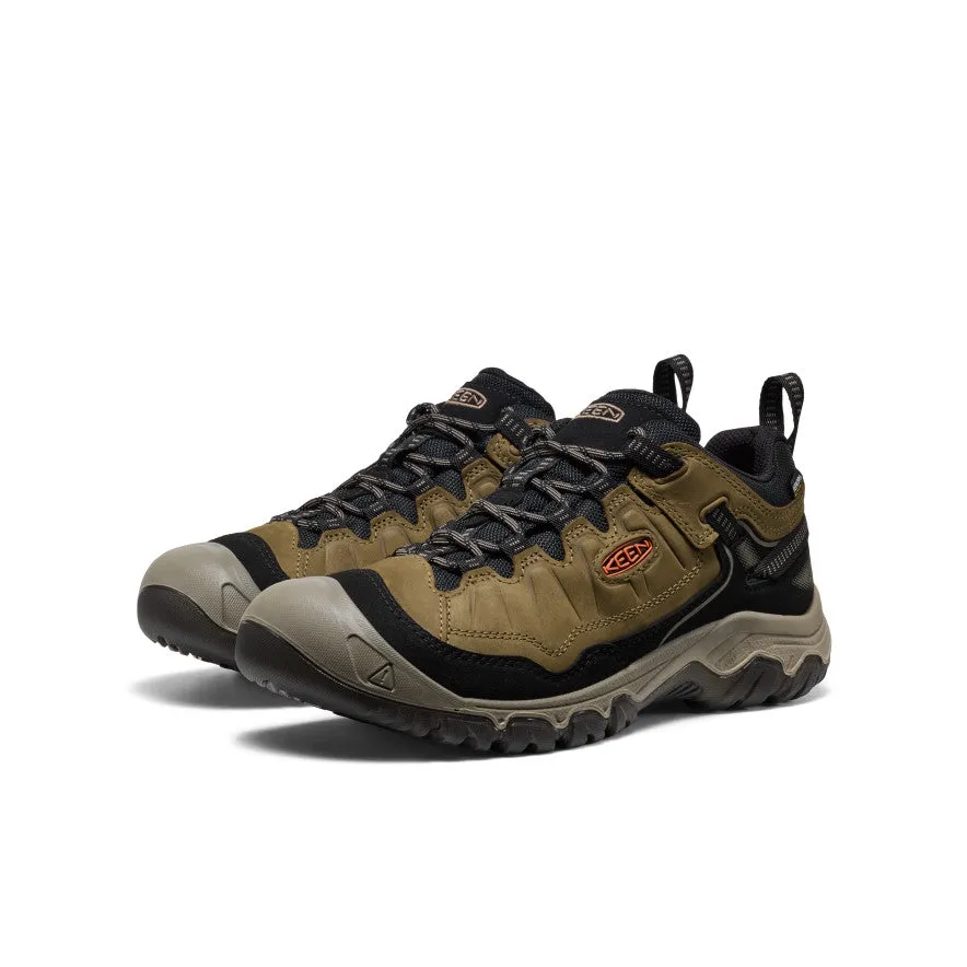 Men's Targhee IV Waterproof Hiking Shoe  |  Dark Olive/Gold Flame Laces stay secure through repeated motion and impact