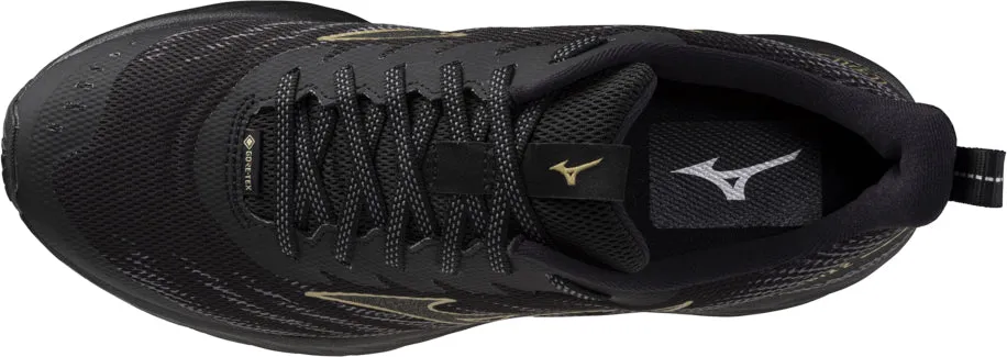 Adapt Fit Shock-absorbing heel zones ease repetitive landings Mizuno Wave Rider GORE-TEX 2 Mens Trail Running Shoes - Black