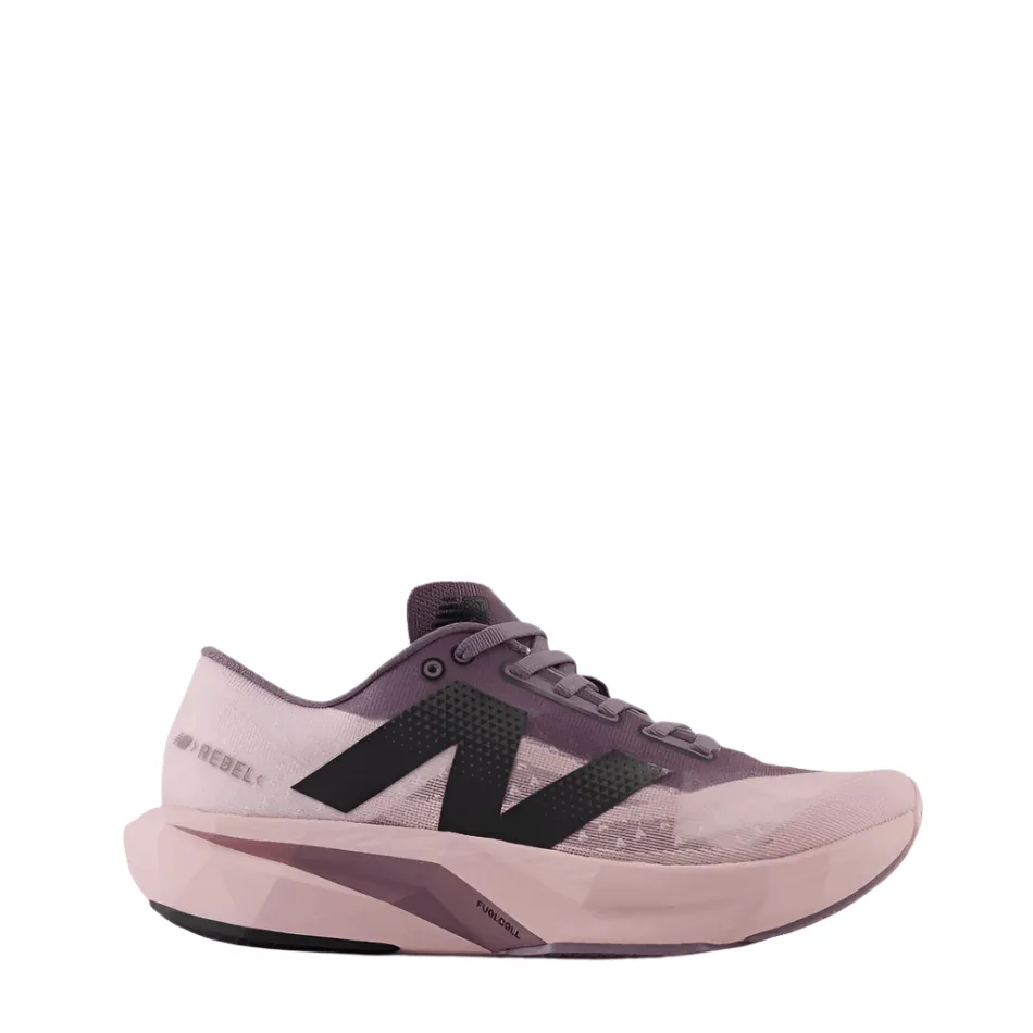 New Balance Women's FuelCell Rebel V4 Running Shoes in Twilight Haze/Dark Ice Wine/Black SS25 rubber running option wind - resistant running shoes