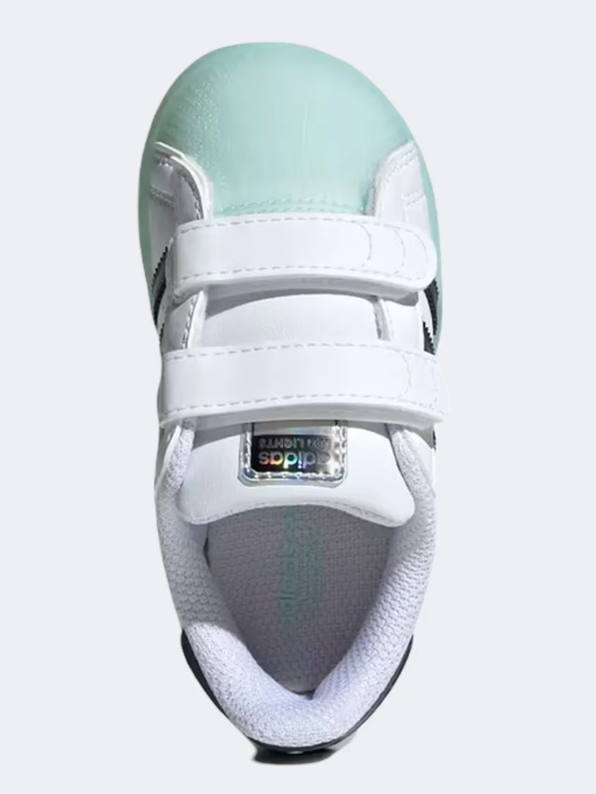 Adidas Superstar Led Light Infant-Boys Originals Shoes White/Aqua/Black Impact Resistance Love Glow