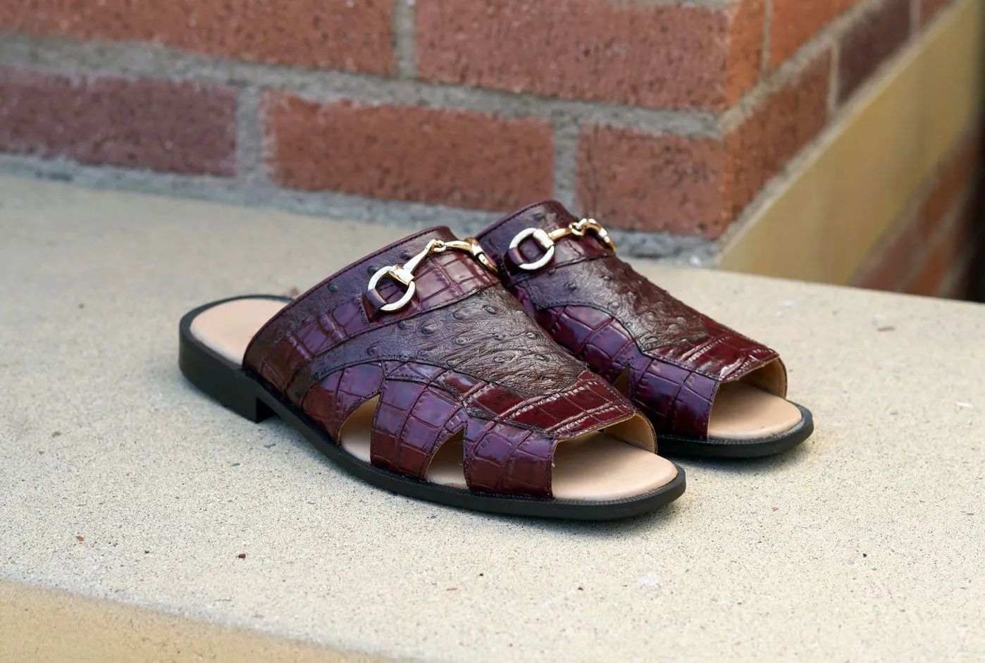 Comfort Flex Maurice Embossed Calfskin Slip-On Sandal Burgundy