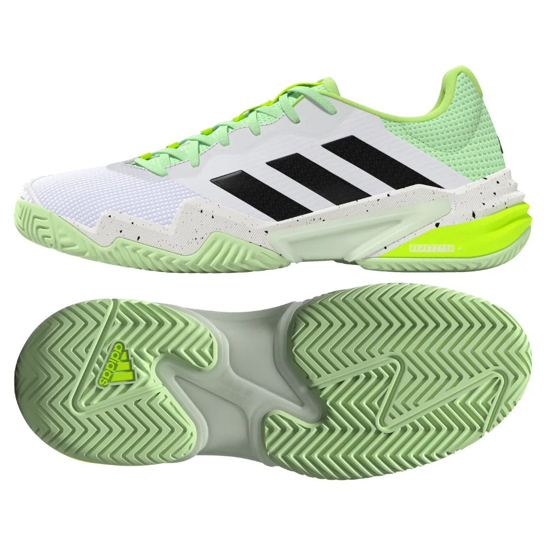 Adjustable Laces Smooth Walk Adidas Barricade 13 Mens Tennis Shoes - White/Black/Green