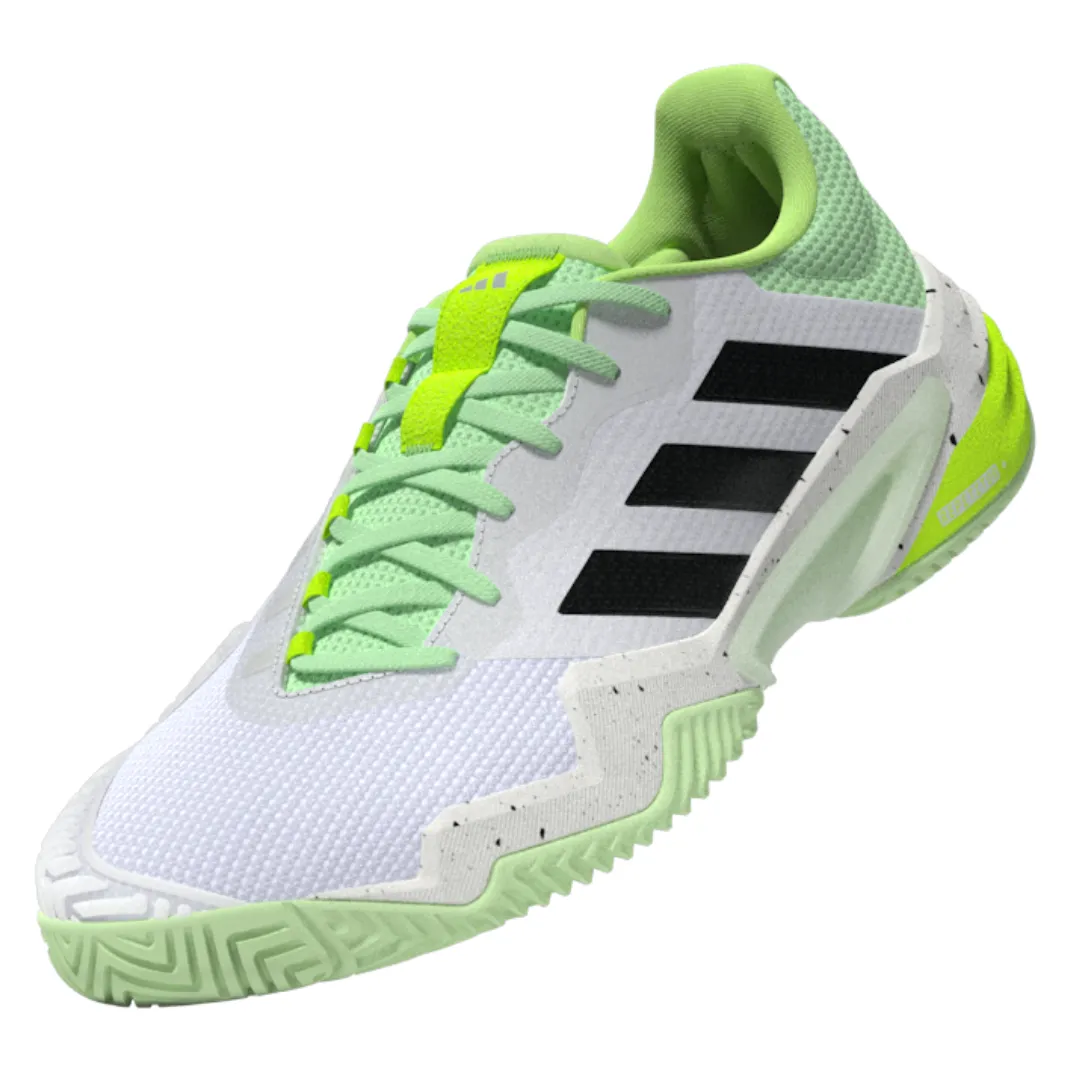 Adidas Barricade 13 Mens Tennis Shoes - White/Black/Green Slip Resistant Casual Design