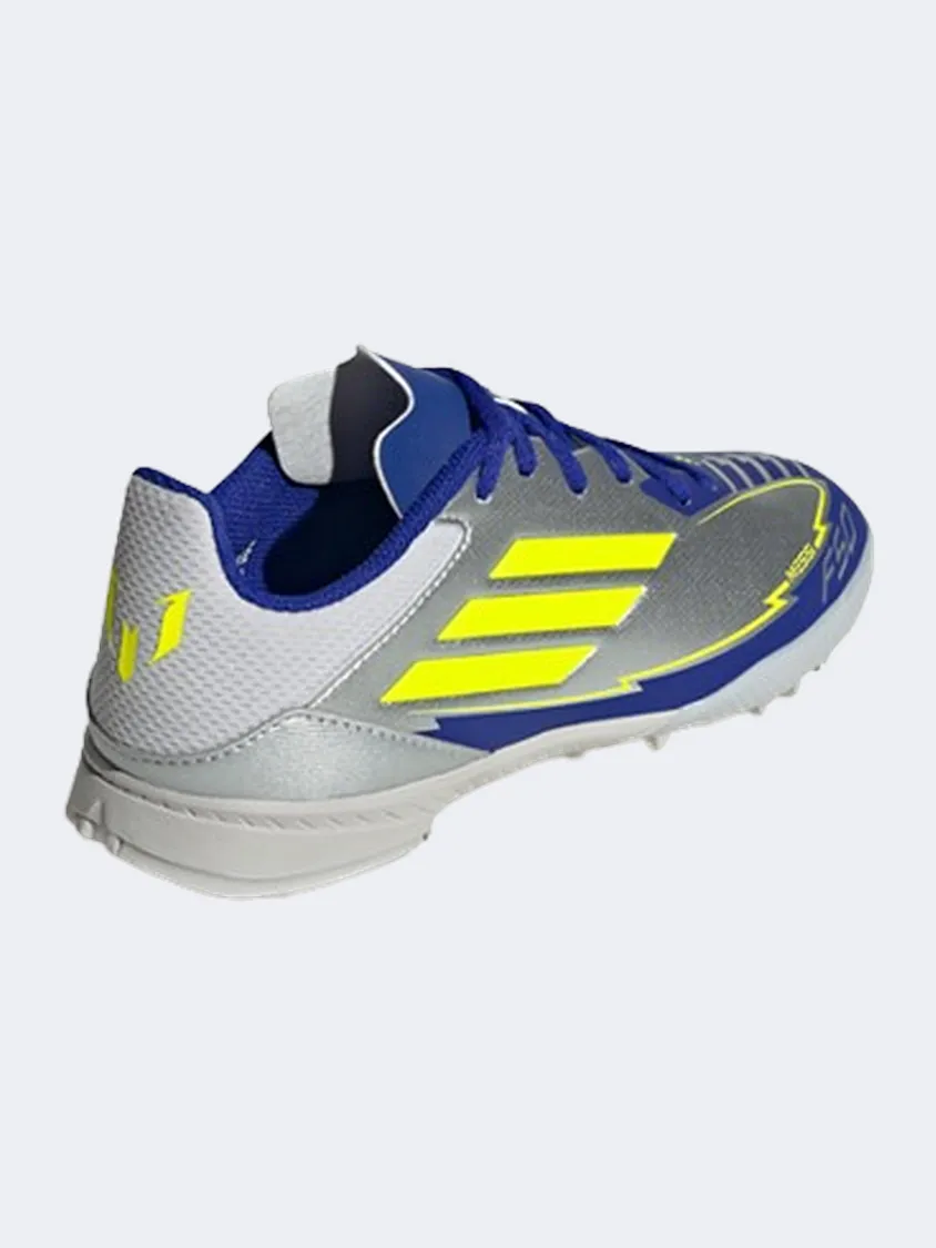 Adidas F50 League Tf Messi Kids Football Shoes Silver/Yellow/Blue Flexible kids' shoes sports accessories