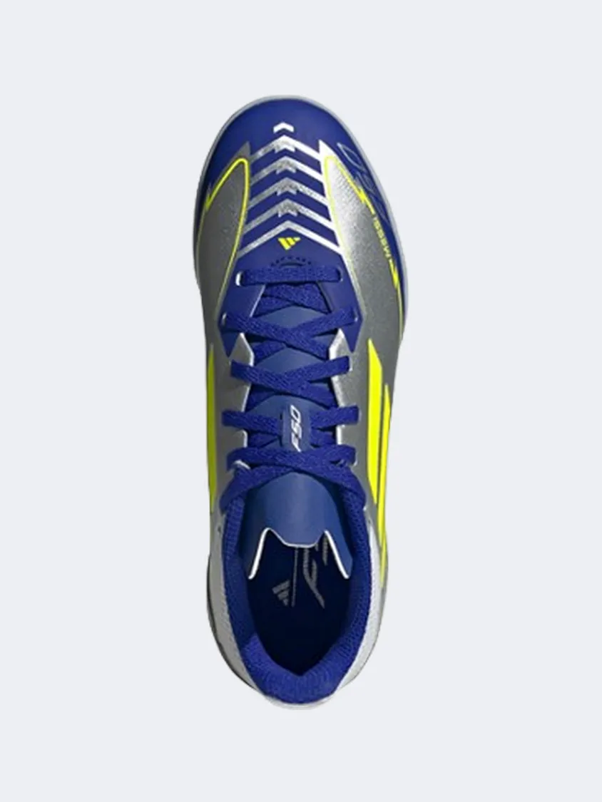 Adidas F50 League Tf Messi Kids Football Shoes Silver/Yellow/Blue Cushioned Insole Shoes easy - to - clean shoes