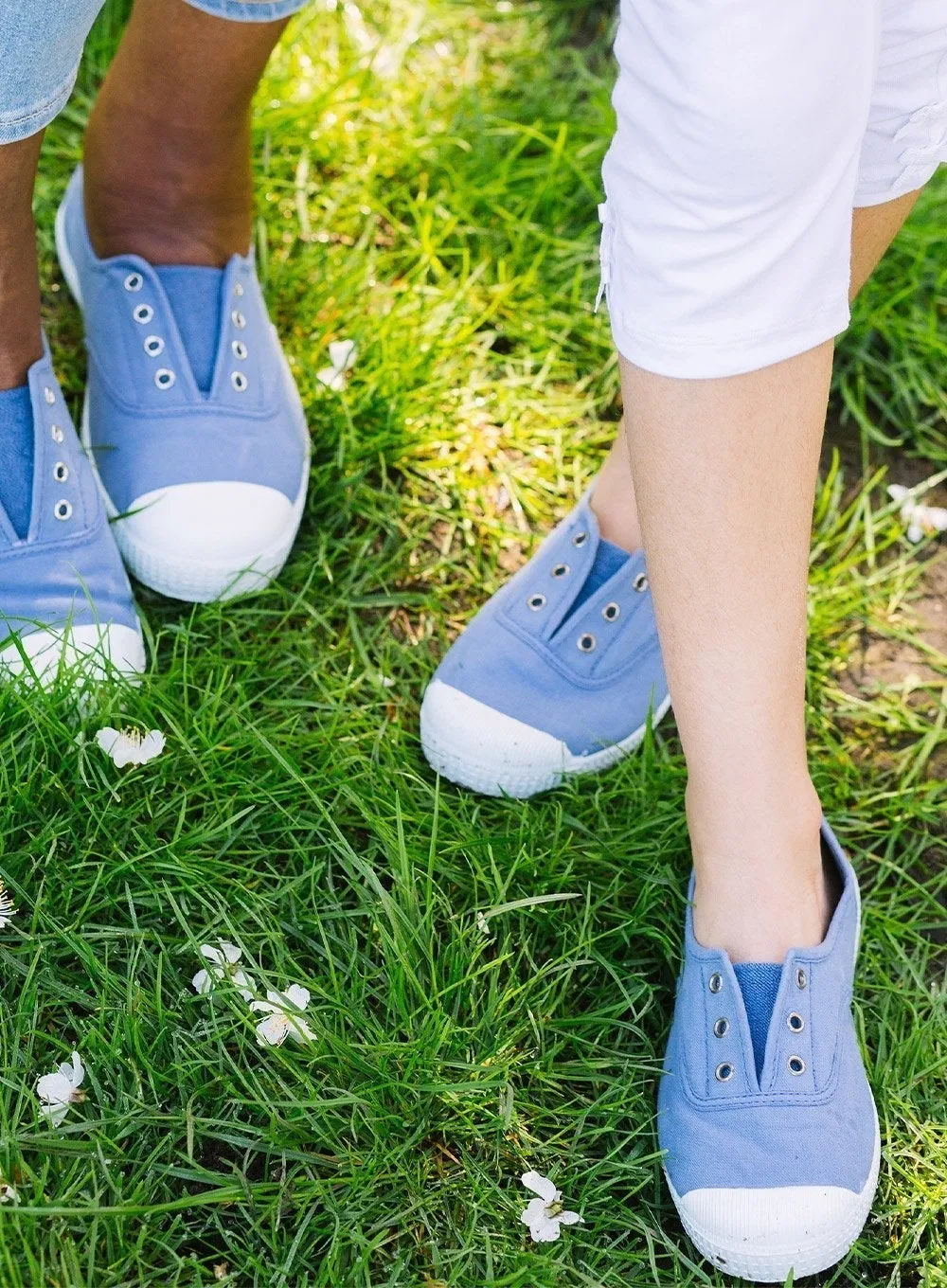 Hampton Canvas Plum Plimsolls in Cornflower party look