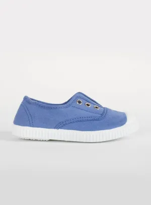 Hampton Canvas Plum Plimsolls in Cornflower Grounded Steps