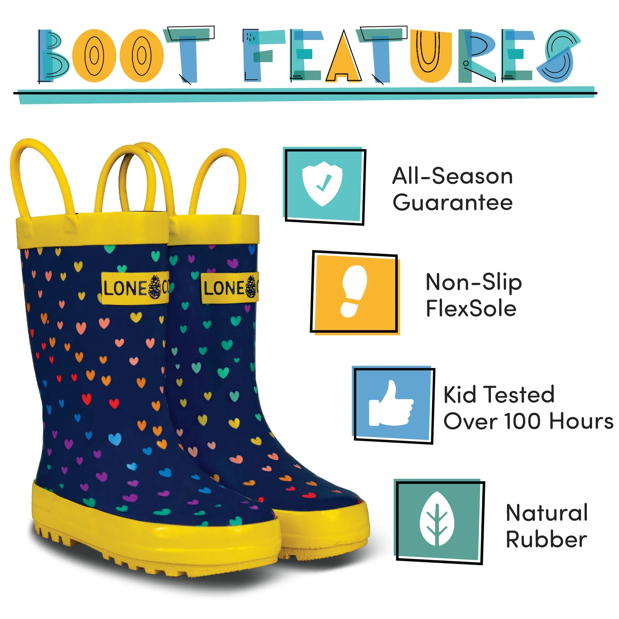 Winter Weather Protection Quick Dry Boots Scattered Hearts Shiny Rainboot