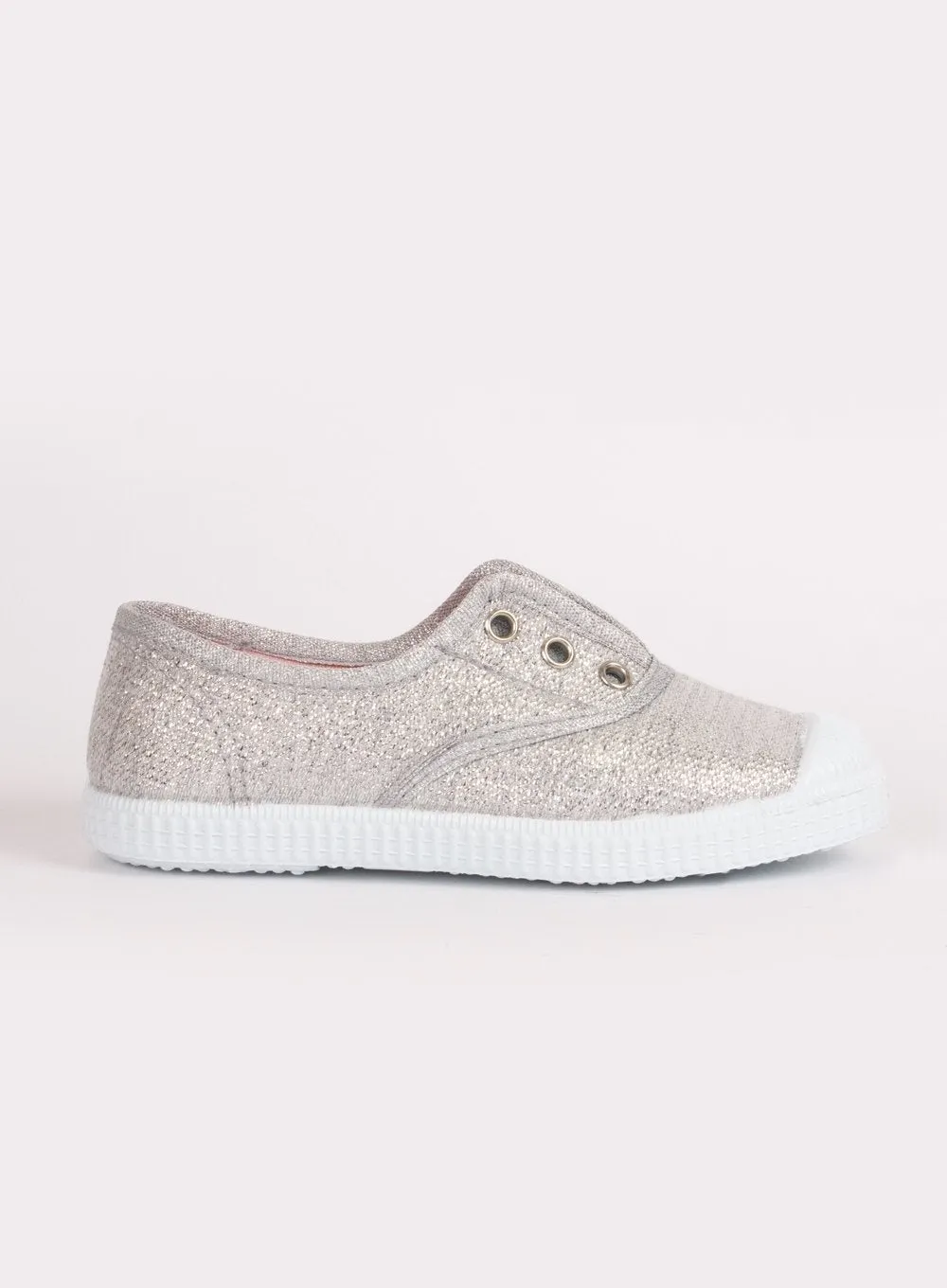 Hampton Canvas Plum Print Plimsolls in Silver Comfortable toe box