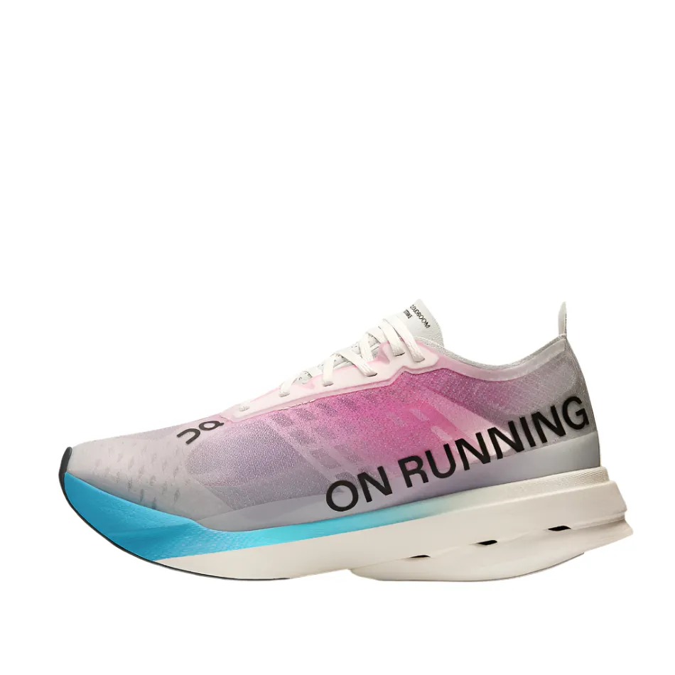 On Women's Cloudboom Strike Running Shoes in White/Horizon AW25 running in a ravine area shoes running in a spinning studio shoes