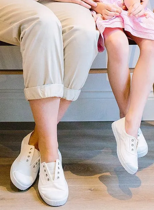 Hampton Canvas Plum Plimsolls in White Walkable Comfort Weekend Wear