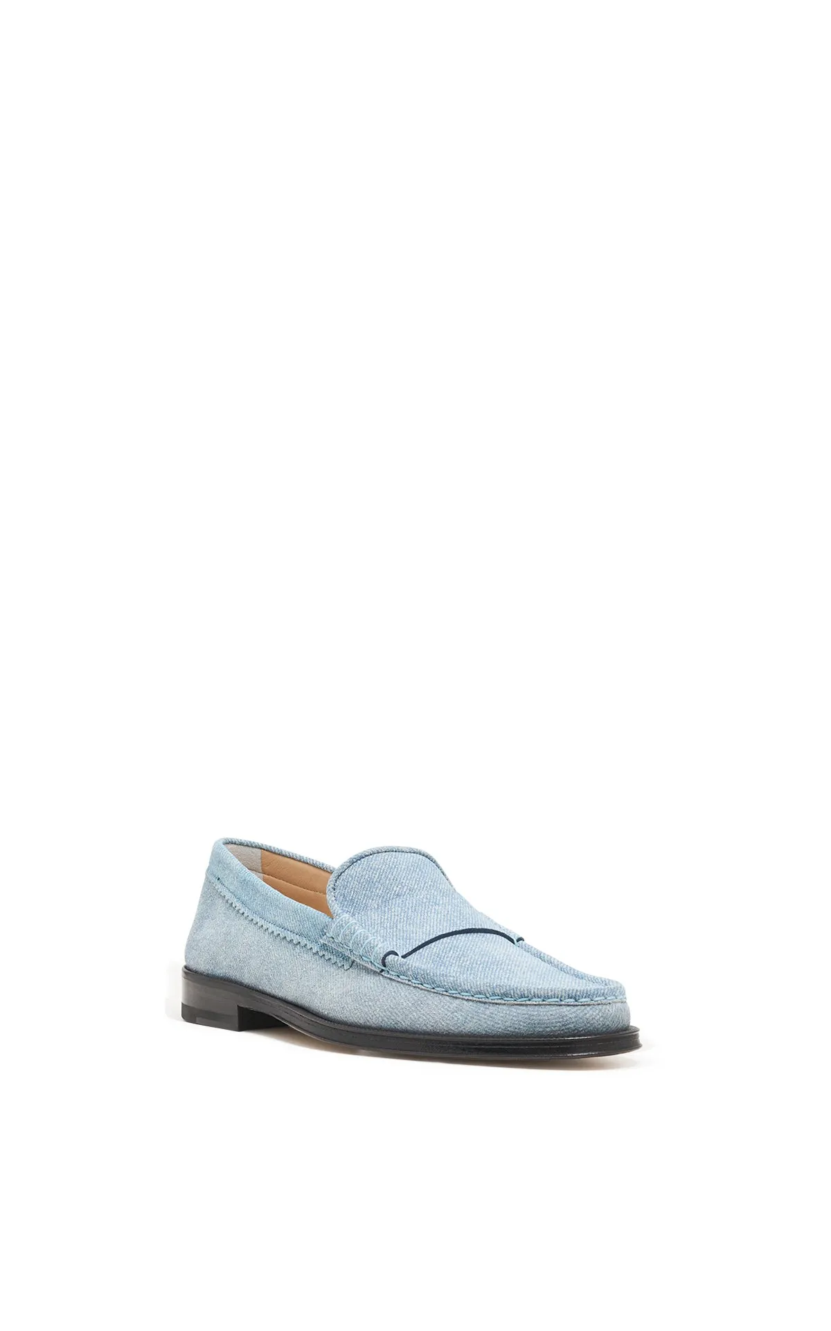 Leather Trim High-End Shoes Seren Loafer in Light Blue Suede Denim