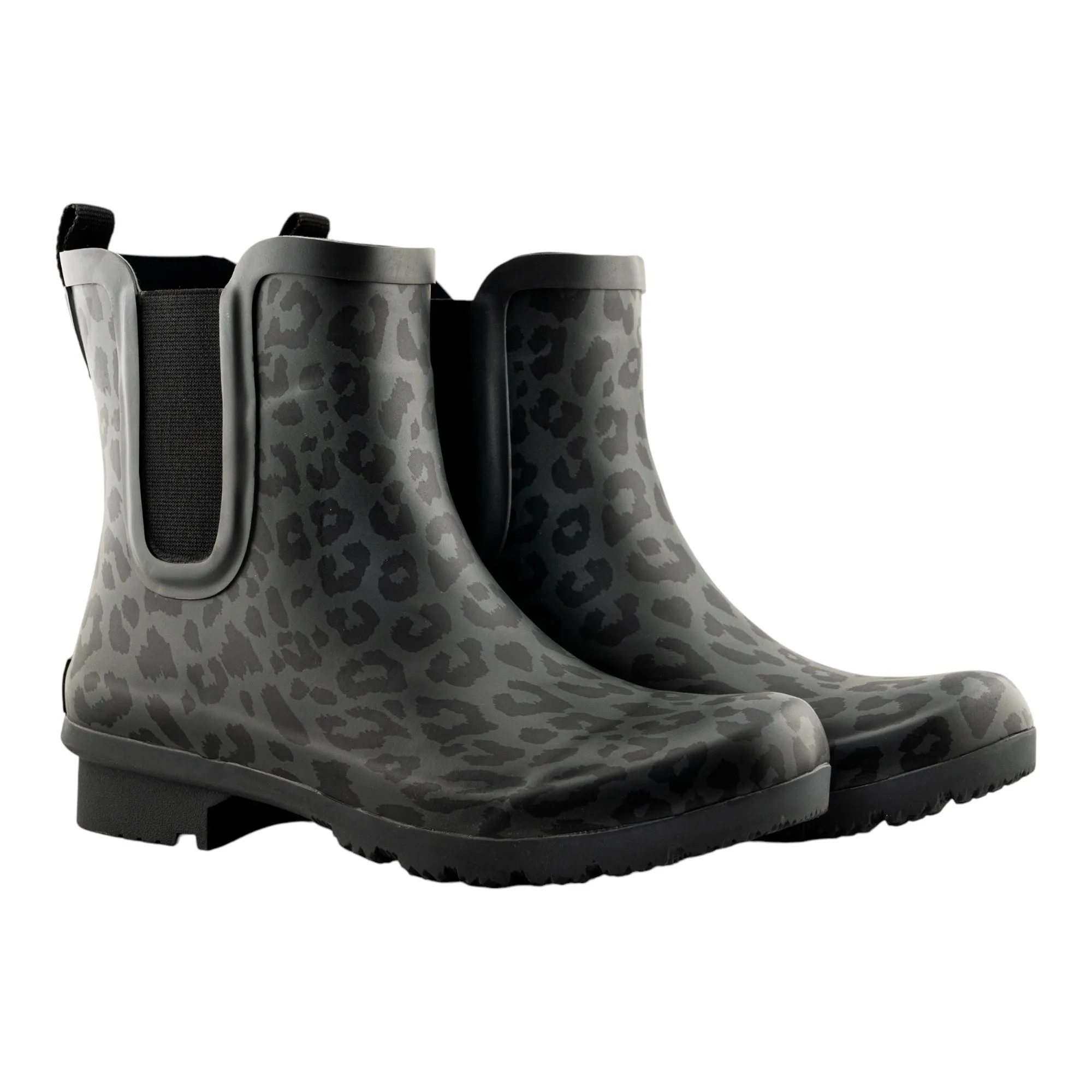 Comfy Step Quick Fit Fashion Chelsea Matte Gray Leopard Women's Rain Boots