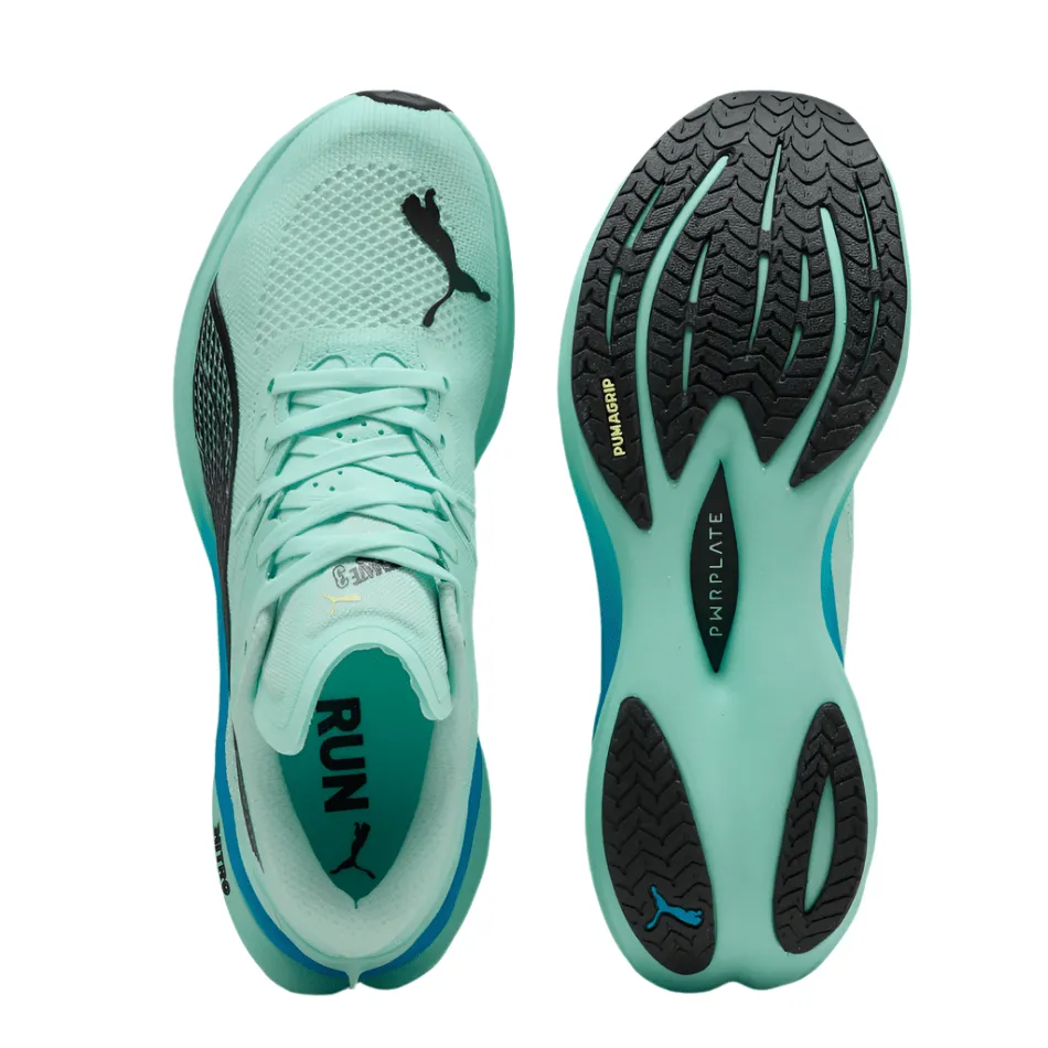 seniors' fitness shoes Ultimate support PUMA Men's Deviate NITRO 3 Running Shoes in Mint Melt/Speed Blue AW25