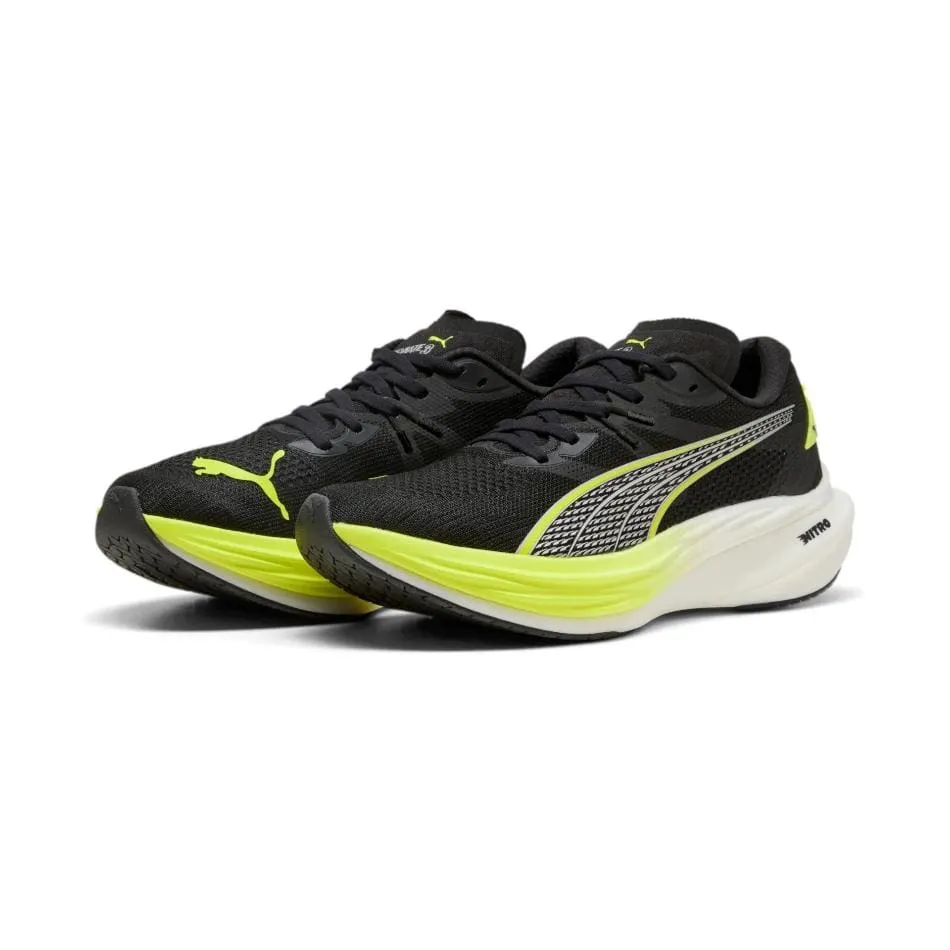 Puma Men's Deviate Nitro 3 Running Shoes in PUMA Black/Yellow Alert SS25 Durable Build