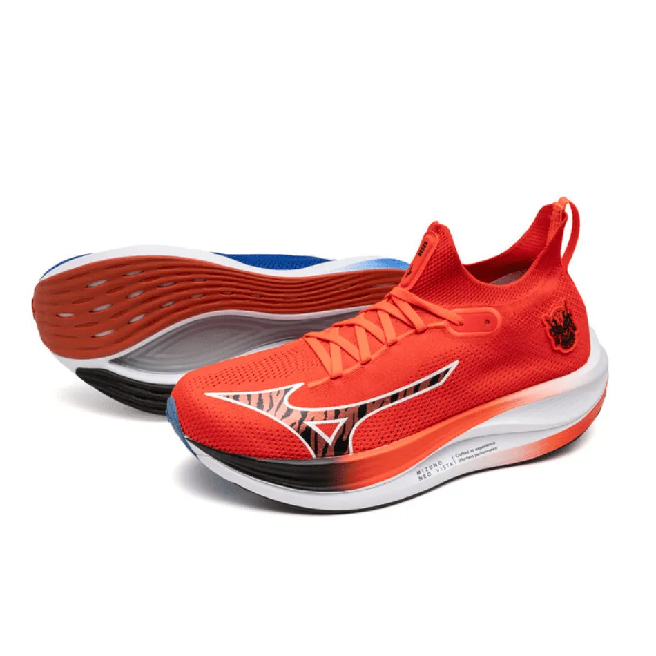 track running gear Mizuno Unisex Neo Vista Running Shoes in Oni Demon Mizuno Ignition Red/Black/Baseball Blue SS25