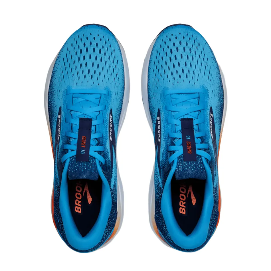 Supportive Brooks Men's Ghost 16 Running Shoes in Bonnie Blue/Blue Ribbon/Orange SS25