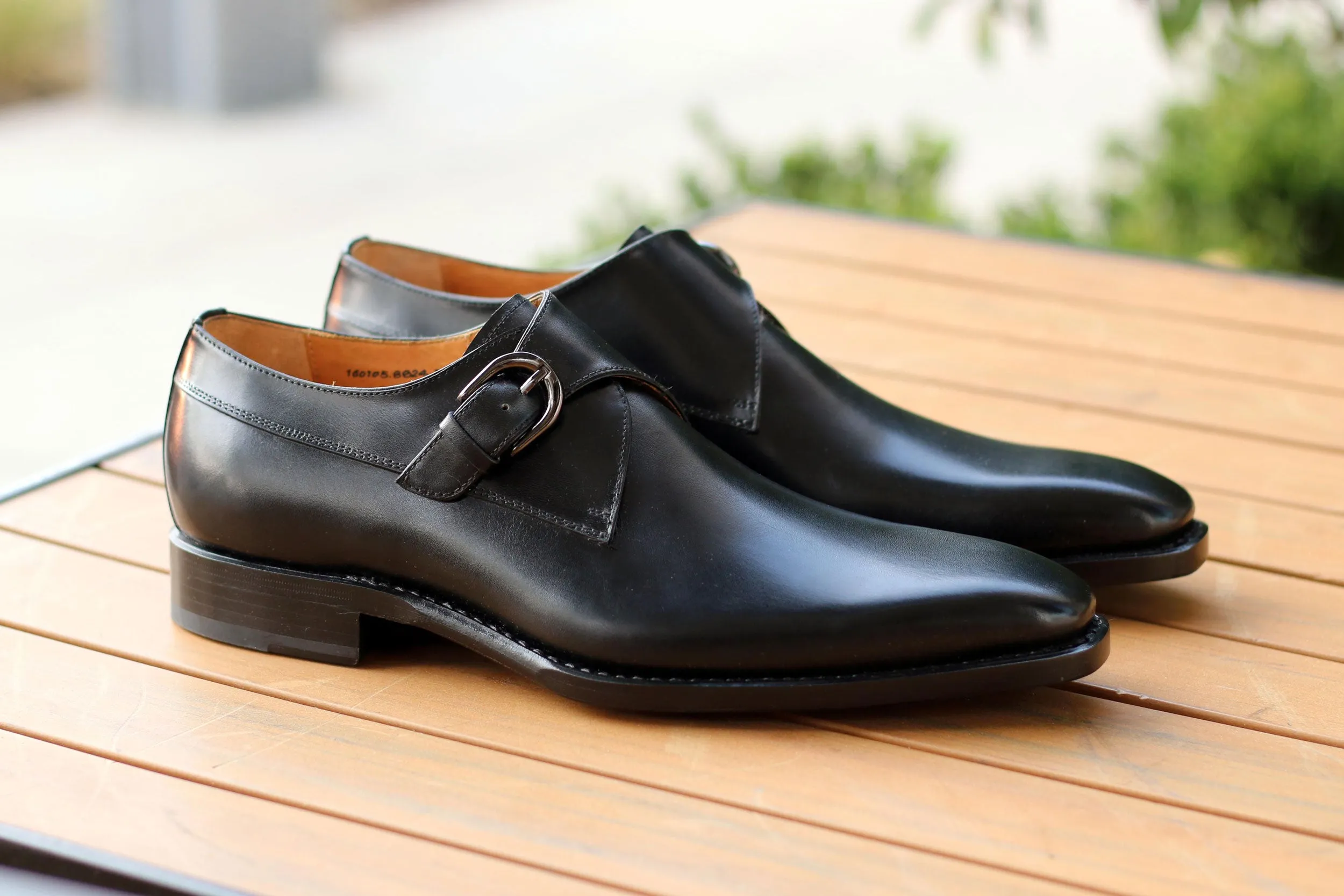 Burnished Calfskin Monkstrap Black Japan Neat Yacht Party