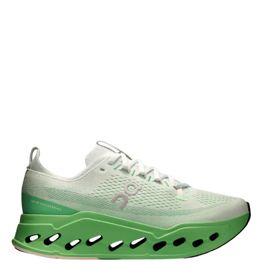 On Women's Cloudsurfer Max Running Shoes in Mineral/Honeydew AW25 half - marathoning moisture - wicking sock