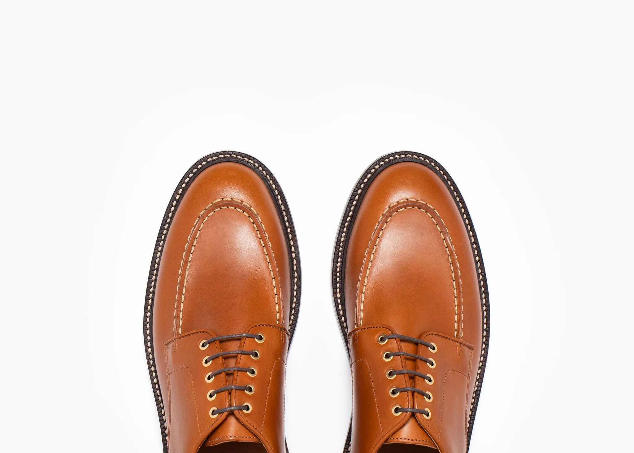 Superior Quality Quick Office Style Moc Toe Derby Saddle Tan