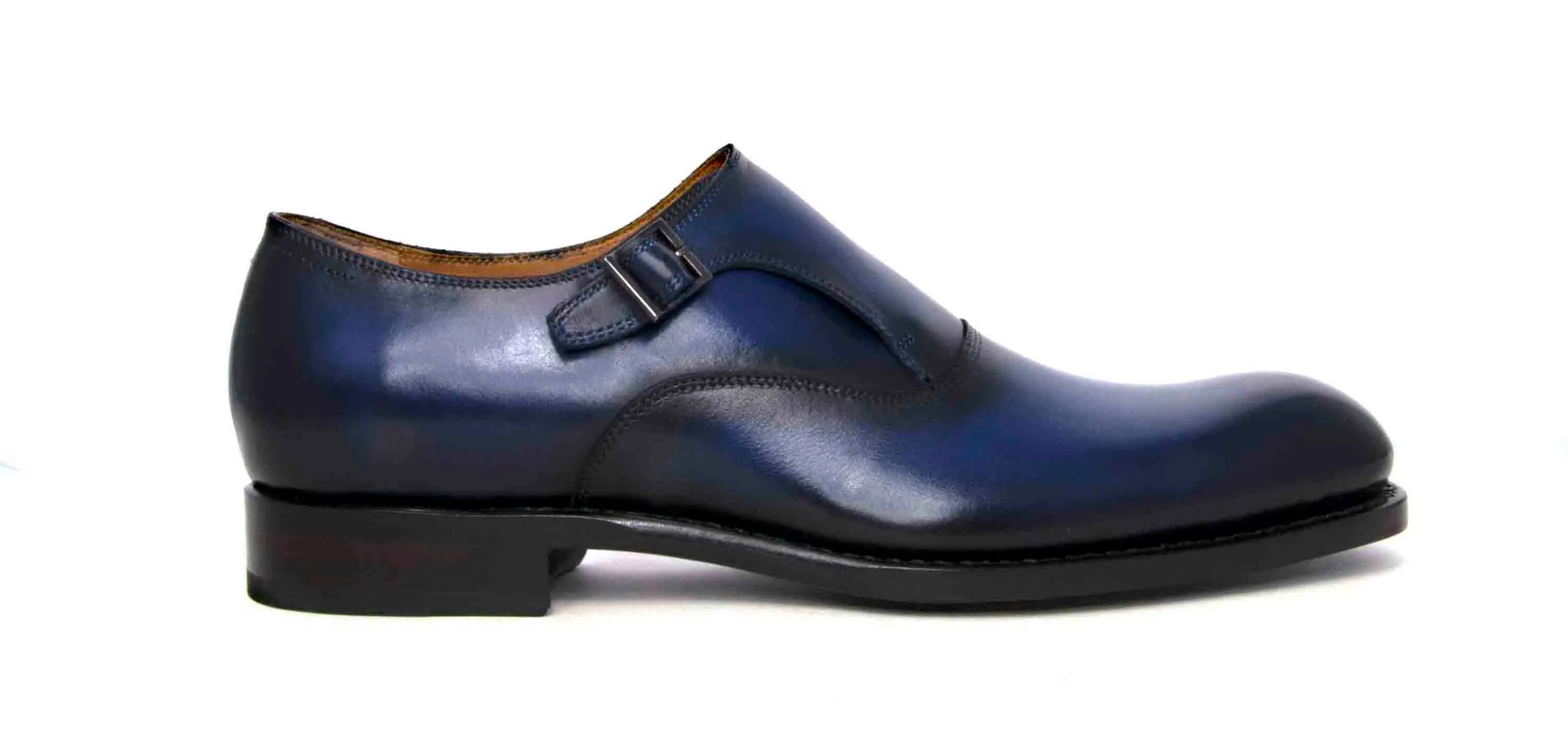Burnished Calfskin "Fred" Monkstrap Navy American Edge Opulent Touch