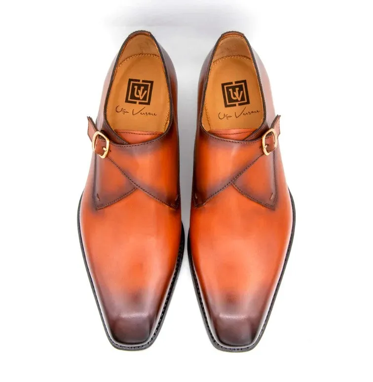 Walk Shade "Edward Sr." Burnished Calfskin Monkstrap Shoe Camel