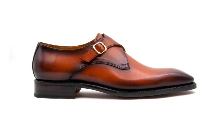 Dust Shield Full Comfort "Edward Sr." Burnished Calfskin Monkstrap Shoe Camel