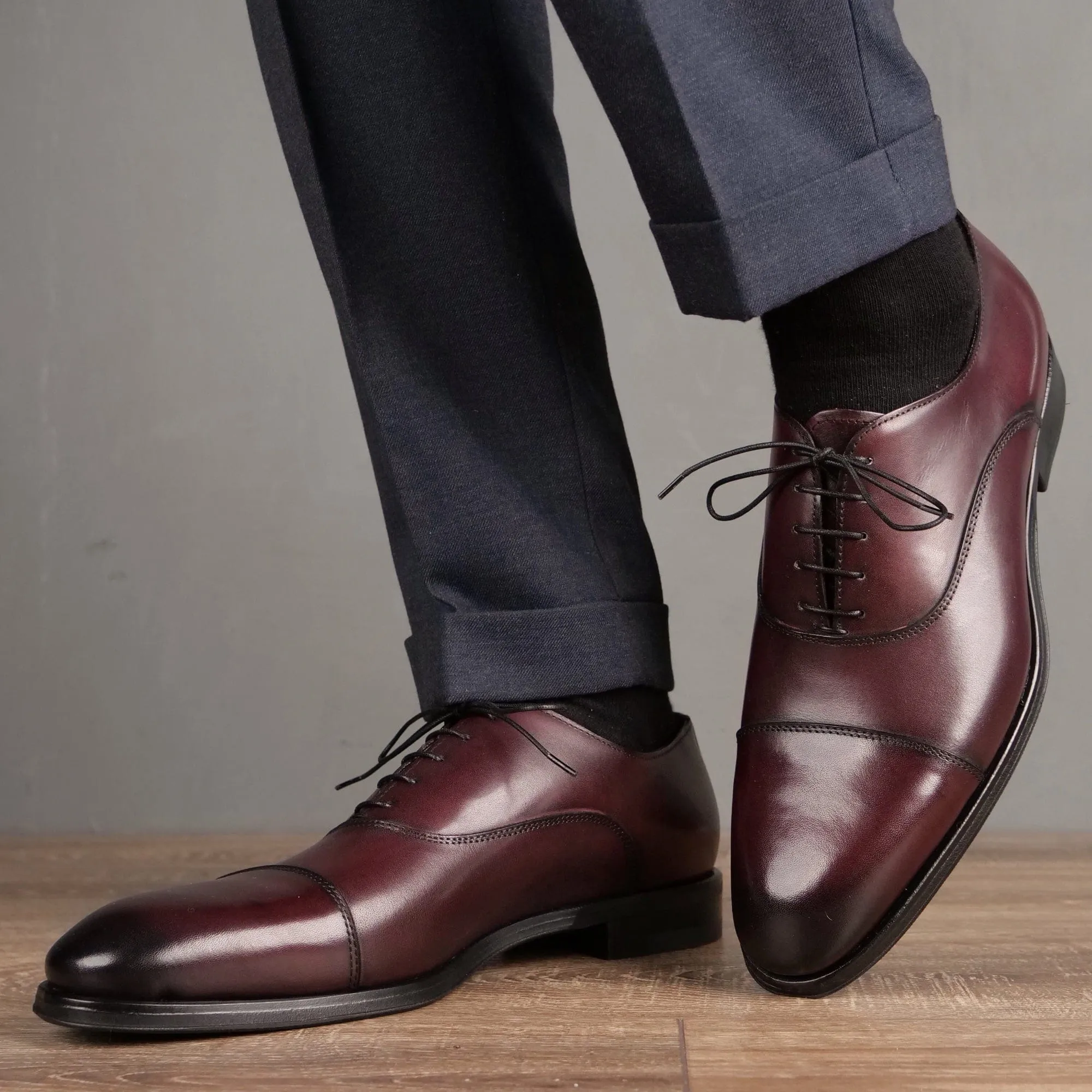 Eton Cap Toe Oxford Oxblood Vibram Sole Perfect Fit Comfort Leather