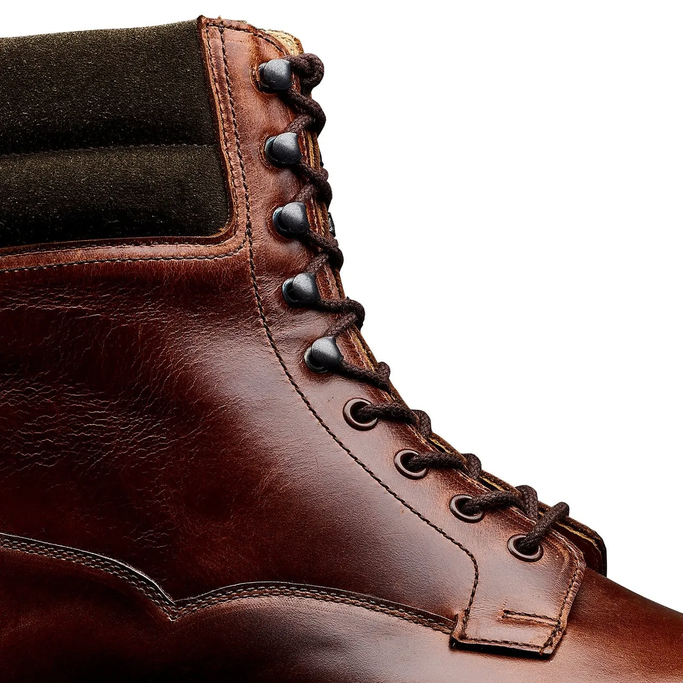 Ross Chocolate Hurricane Hide & Earth Green Suede Collar Comfort Leather