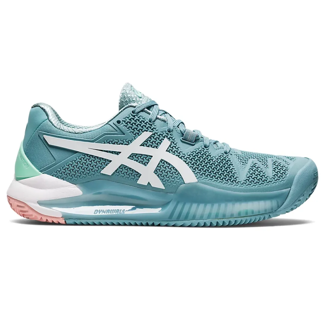 Soft Padding Asics Womens Gel Resolution 8 Smoke Blue/White Clay Tennis Shoes