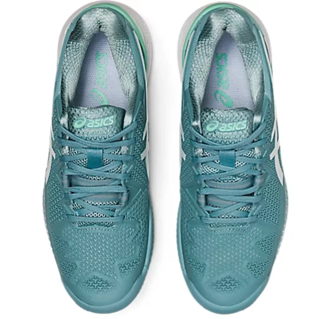 Asics Womens Gel Resolution 8 Smoke Blue/White Clay Tennis Shoes Smooth Texture