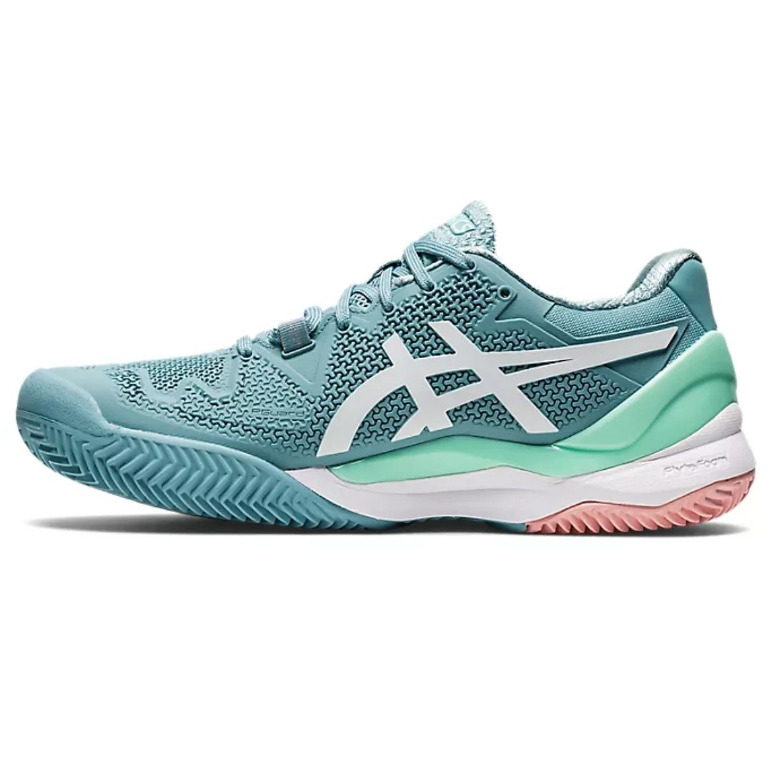 Asics Womens Gel Resolution 8 Smoke Blue/White Clay Tennis Shoes Agility Drill