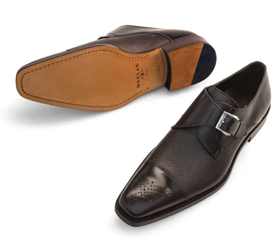 Mid Heel Perforated Details Mezlan Phoenix Monkstrap Shoe Brown