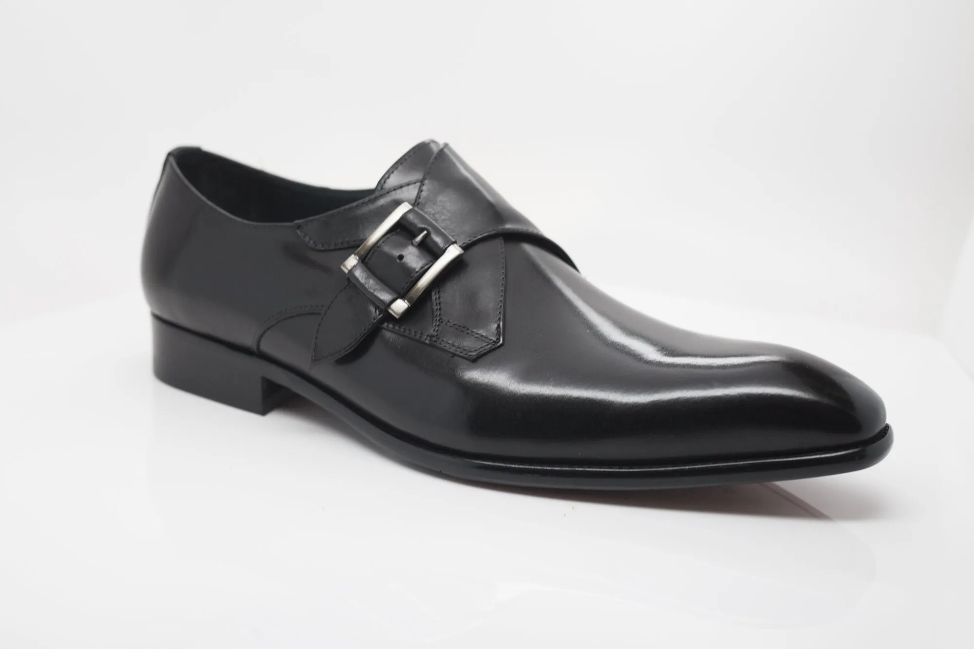 Chic Boots Slim Edge Burnished Calfskin Monkstrap Black