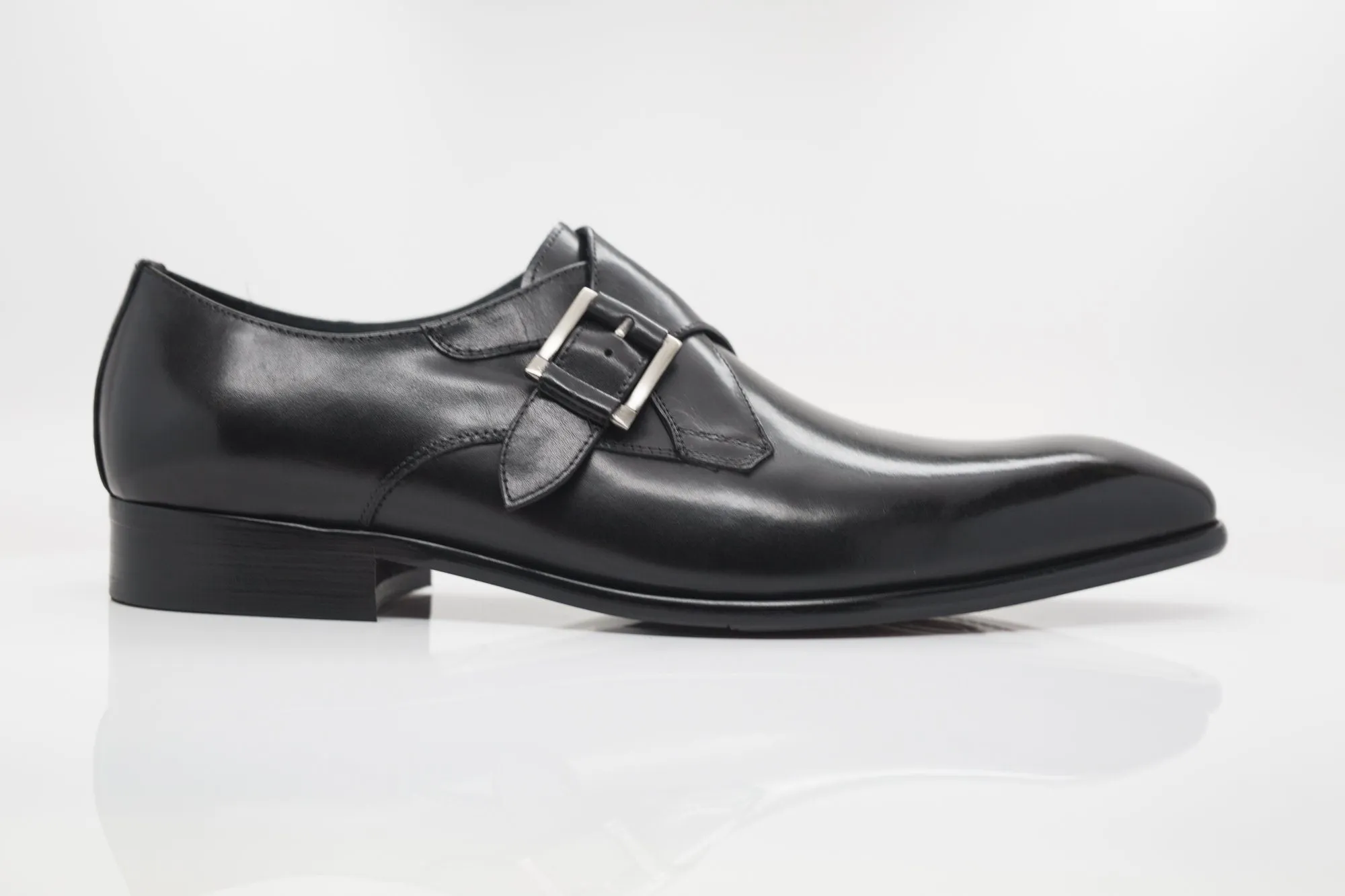 Burnished Calfskin Monkstrap Black Elegant Look