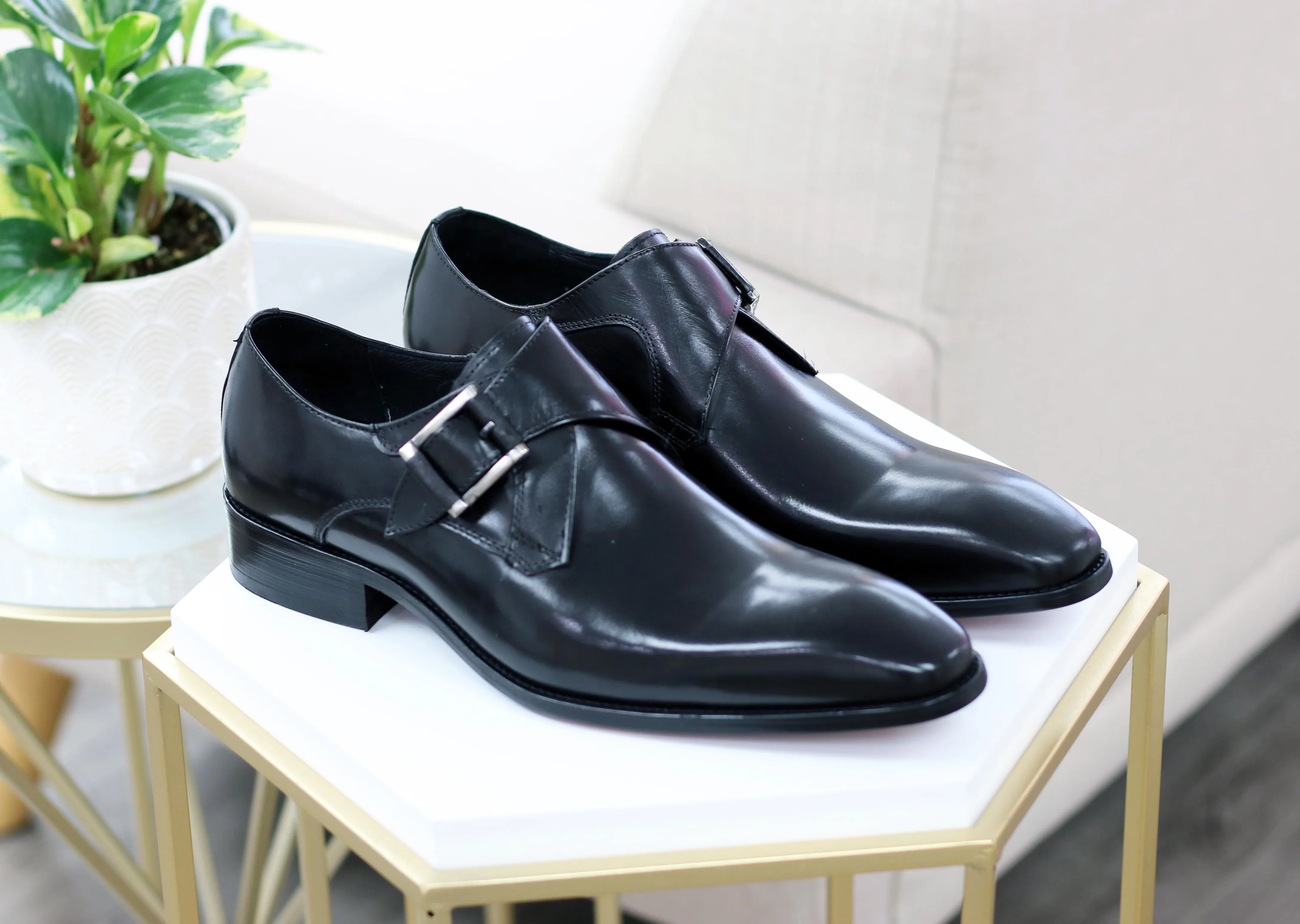 Burnished Calfskin Monkstrap Black Light Walk