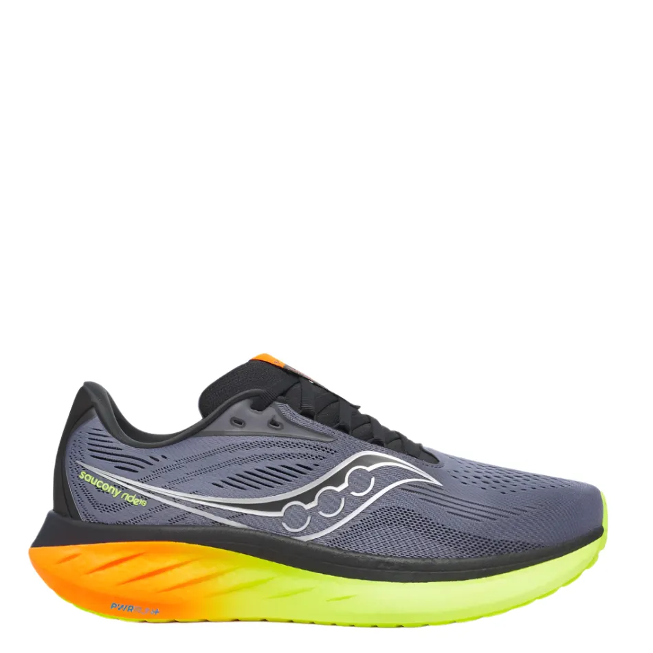 Saucony Men's Ride 18 Running Shoes in Shadow/Vizi - Online Exclusive community - run running shoes stackable shoes