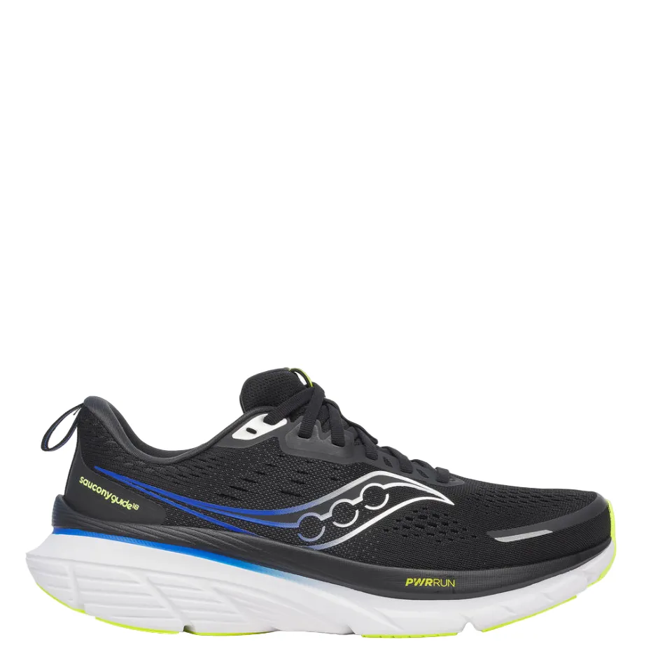 Saucony Men's Guide 18 Running Shoes in Black/Lapis - Online Exclusive half - marathoning footwear music - themed running gear