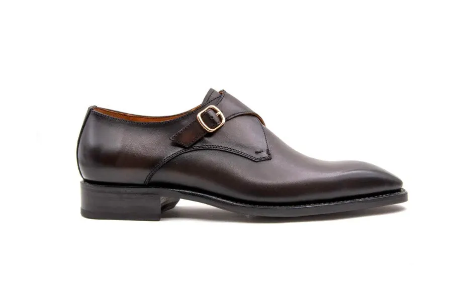 "Edward Sr." Burnished Calfskin Monkstrap Shoe Brown Oxford Style Soft Liner